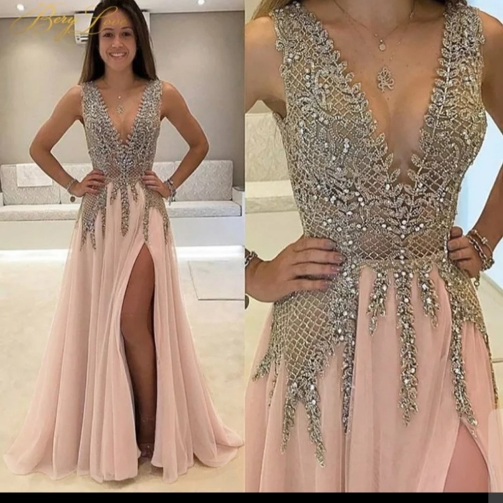 BeryLove Chamapgne Long Glitter Evening Dress